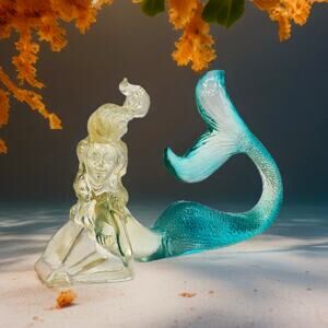 Lucite Mermaid Figurine Aqua Coastal Ocean Decor